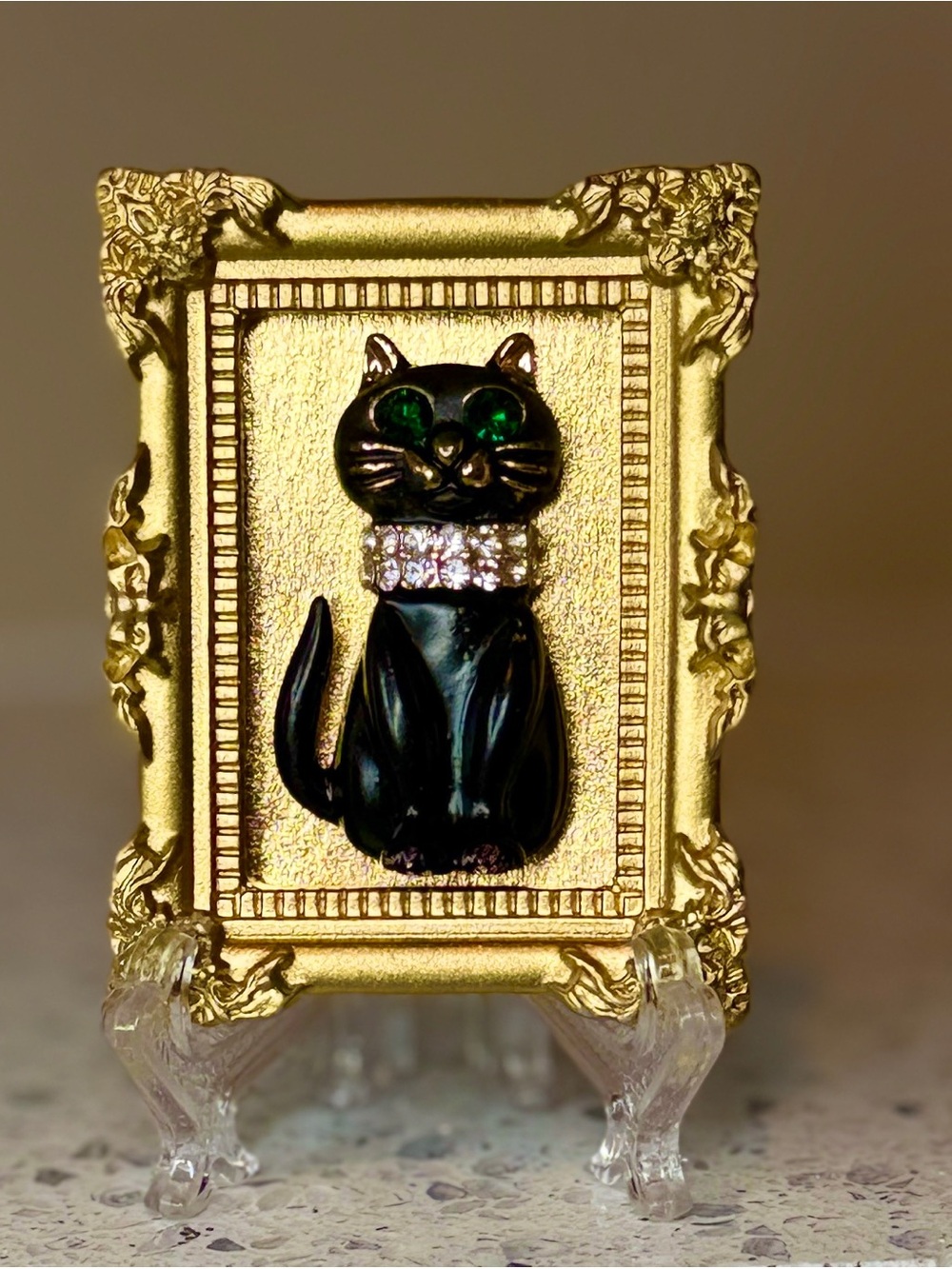 Tiny Framed Black Cat Art • Gold Mini Frame • Magnet + Easel - Picture 3 of 6